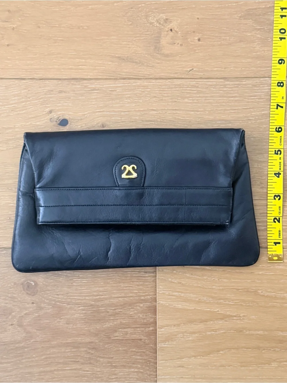 VTG Lewis Leather Foldover Pop Up Clutch Bag 60s 70s Squeeze Frame Black MCM